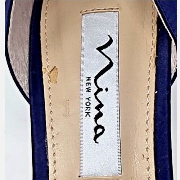 Nina Corrine D'Orsay Pump Navy Satin Peep Toe Jeweled Buckle Womens Size 6.5 M - Picture 6 of 12